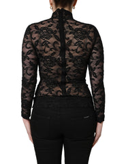 Dolce & Gabbana Black Floral Lace Turtle Neck Long Sleeve Top