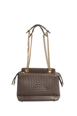 Fendi Brown Quilted Lambskin Leather Dotcom Click Small Shoulder Bag
