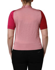 Dolce & Gabbana Pink Short Sleeves Buttoned Ascot Collar Top