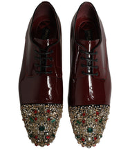 Dolce & Gabbana Maroon Embellished Derby Dress Formal Shoes