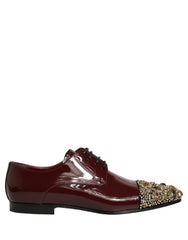 Dolce & Gabbana Maroon Embellished Derby Dress Formal Shoes