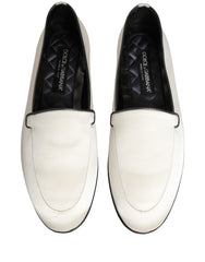 Dolce & Gabbana White Satin Logo Slip On Flats Loafers Shoes