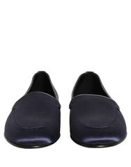 Dolce & Gabbana Blue Satin Logo Slip On Flats Loafers Shoes