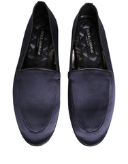 Dolce & Gabbana Blue Satin Logo Slip On Flats Loafers Shoes