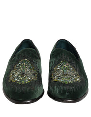 Dolce & Gabbana Green Velvet Embellished Dress Loafers Shoes