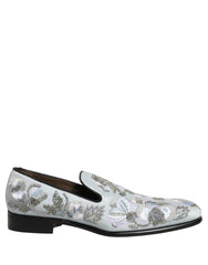 Dolce & Gabbana White Floral Embellished Men Loafers Shoes