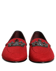 Dolce & Gabbana Red Crown Embellished Dress Loafers Shoes