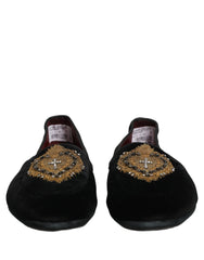 Dolce & Gabbana Black Velvet Sacred Heart Dress Loafers Shoes