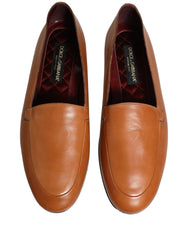 Dolce & Gabbana Brown Leather Logo Slip On Men Loafers Shoes
