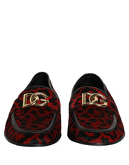 Dolce & Gabbana Red Leopard Print Pony Hair Dress Loafers Shoes