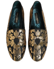 Dolce & Gabbana Black Gold Floral Jacquard Dress Loafers Shoes