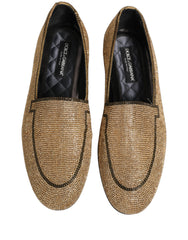 Dolce & Gabbana Gold Crystal Embellished Men Loafers Shoes