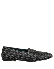 Dolce & Gabbana Black Velvet Diamond Stitched Loafers Shoes