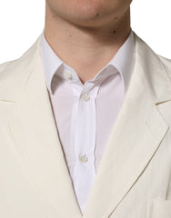 Dolce & Gabbana Off White Flax Single Breasted Blazer Jacket