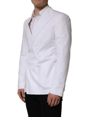 Dolce & Gabbana White Cotton Double Breasted Blazer Jacket
