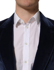Dolce & Gabbana Blue Velvet Single Breasted Blazer Jacket