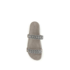 Brunello Cucinelli Gray Calf Leather Bos Taurus Flat Sandals