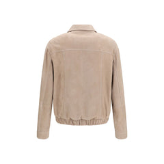 Brunello Cucinelli Beige Calf Leather Bos Taurus Leather Jacket