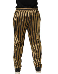 Dolce & Gabbana Gold Black Stripes Satin Tapered Leg Pants