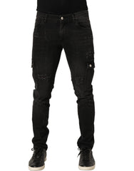 Dolce & Gabbana Black Distressed Cargo Cotton Men Denim Jeans