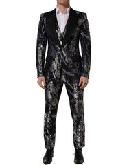 Dolce & Gabbana Black Jacquard Slim Fit Formal 3 Piece Suit