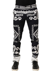 Dolce & Gabbana Black Cotton Poplin MarinaPrint Trouser Pants