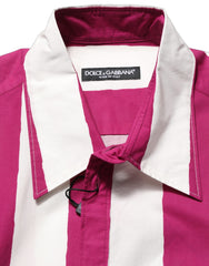 Dolce & Gabbana White Maroon Striped Men Short Sleeves Shirt