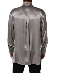 Dolce & Gabbana Metallic Grey Satin Silk Formal Dress Shirt