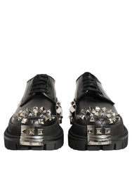 Dolce & Gabbana Black Leather Studded Hi-Trekking Derby Shoes