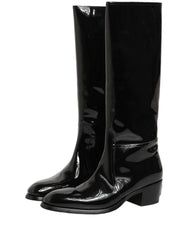 Dolce & Gabbana Black Leather Knee High Heels Boots Shoes