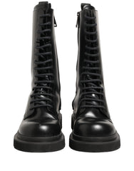 Dolce & Gabbana Black Leather Lace Up Men Combat Boots Shoes
