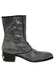 Dolce & Gabbana Black Crystal Embellished Ankle Boots Shoes