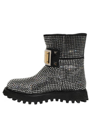 Dolce & Gabbana Black Crystal Embellished Short Boots Shoes