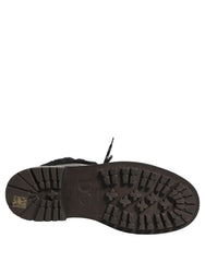 Dolce & Gabbana Black Trekking Fur Lace Leather Boots Shoes