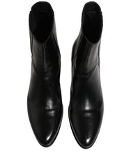 Dolce & Gabbana Black Leather Chelsea Mid Calf Boots Shoes
