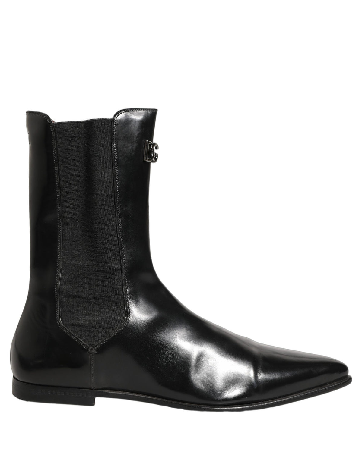 Dolce & Gabbana Black Leather Chelsea Mid Calf Boots Shoes