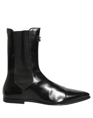 Dolce & Gabbana Black Leather Chelsea Mid Calf Boots Shoes