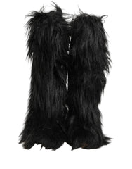 Dolce & Gabbana Black Faux Fur Mid Calf Winter Boots Shoes