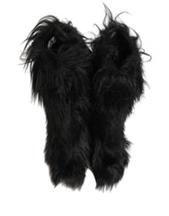 Dolce & Gabbana Black Faux Fur Mid Calf Winter Boots Shoes