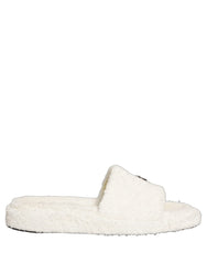 Dolce & Gabbana White Faux Fur Flats Men Slides Sandals Shoes