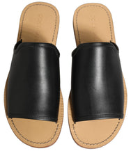 Dolce & Gabbana Brown Leather Slides Sandals Flats Men Shoes