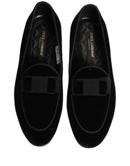 Dolce & Gabbana Black Velvet Loafers Formal Men Dress Shoes