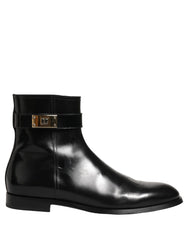 Dolce & Gabbana Black Leather Logo Buckle Mid Calf Boots Shoes