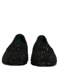 Dolce & Gabbana Black Rhinestone Embellished Loafers Shoes