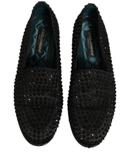 Dolce & Gabbana Black Rhinestone Embellished Loafers Shoes