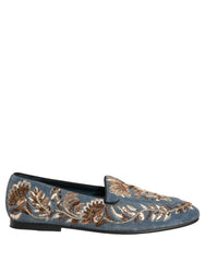 Dolce & Gabbana Blue Velvet Embellished Dress Loafers Shoes