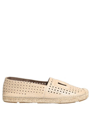 Dolce & Gabbana Beige Leather Cutout Logo Espadrilles Shoes