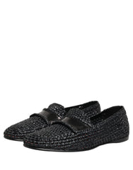 Dolce & Gabbana Black Woven Raffia Slip On Loafers Shoes