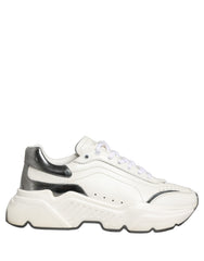 Dolce & Gabbana White Silver Daymaster Leather Low Top Sneakers Shoes