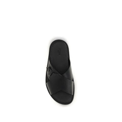 Fendi Black Calf Leather Bos Taurus Flat Sandals
